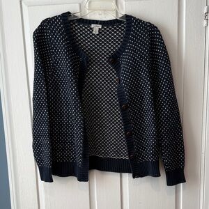 L.L. Bean Navy and White Cardigan Sweater